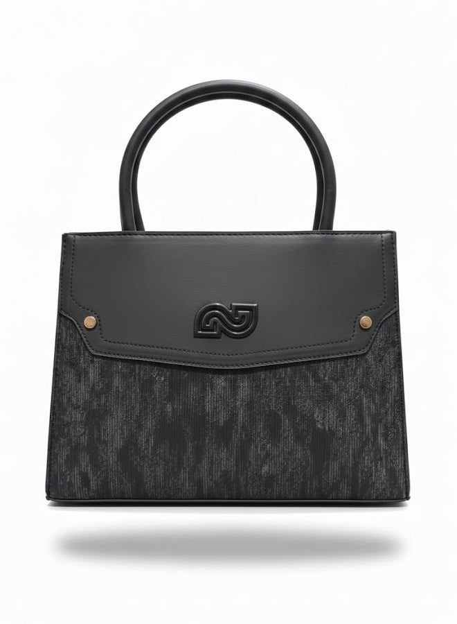 FUMES Black Women’s Satchel Handbag with Matching Small Wallet – Structured Design, Solid Textured Finish, Elegant Office & Daily Carry Bag - Image 1